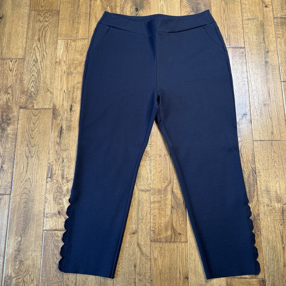 Soft Surroundings Pants Sadie Navy Scalloped Ankle Ponte Pull On Womens L - Picture 1 of 7